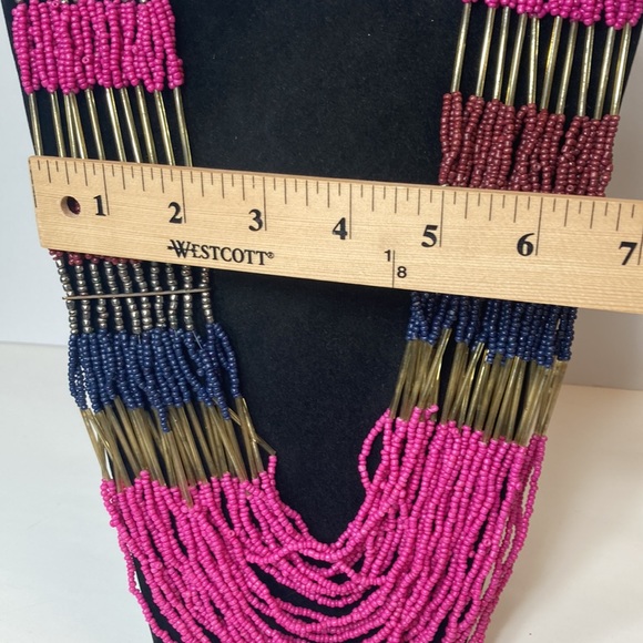 25" Large Pink Beaded Statement Necklace Multi Strand - Picture 9 of 13